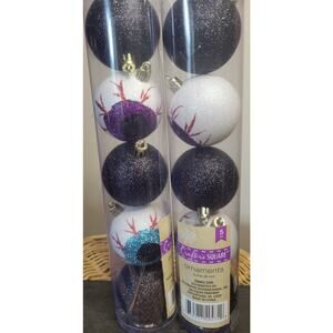 2 Sets (10) Halloween Ornaments 6 Black & 4 Colored Eyeballs 2.4" Crafter Square